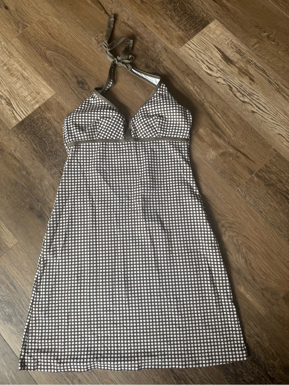 Tommy Bahama Taupe and White Polka Dot Halter Sundress
